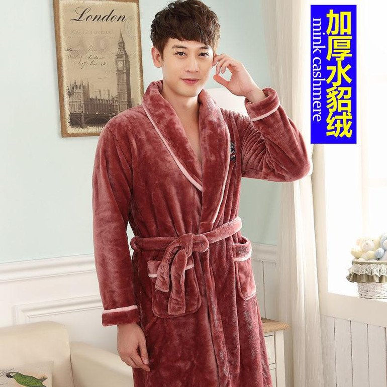 2017 Peignoir Homme Kimono Camisola Robes Bathrobe Men Fall Winter Flannel Nightgown Long Sleeved Robe Woman Couple Thickened