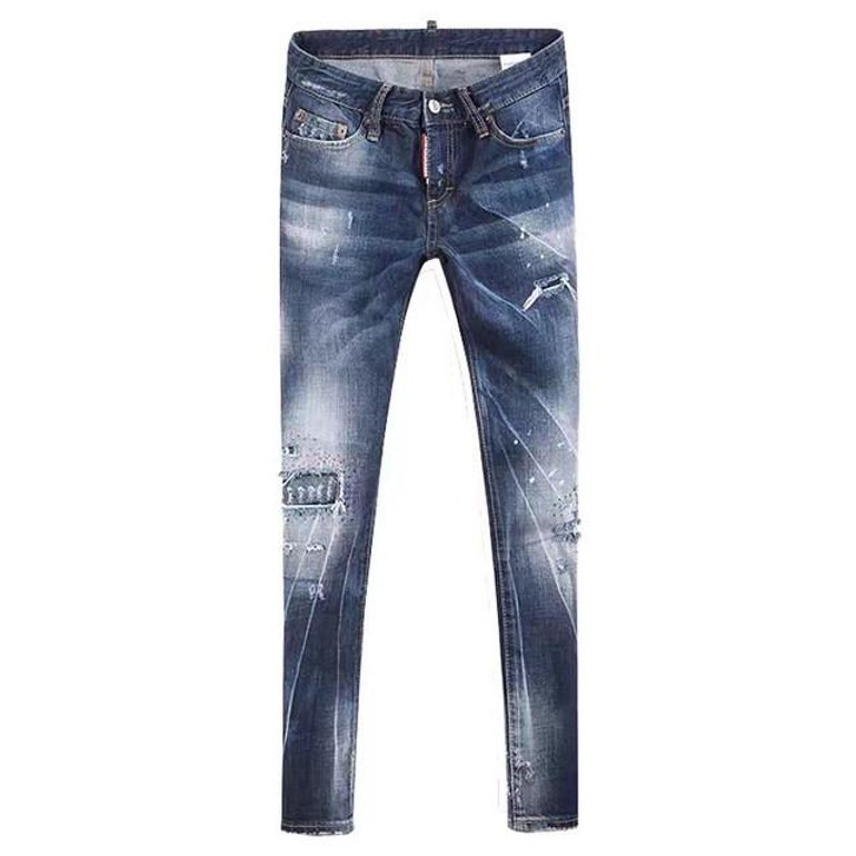 2017 New Designer Brand Women's Jeans Patchwork Stretch Slim Fit Ripped Denim Pants Skinny Jeans Woman Mid Waist Jeans Femme