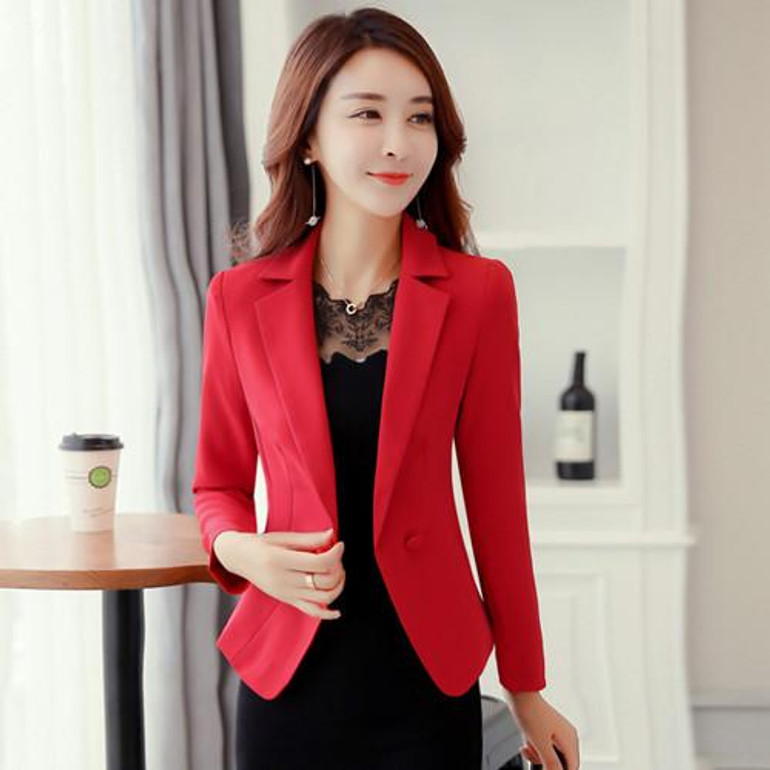 2017 New Design Long Sleeve Solid Color One Button Women Slim Blazer Plus Size Formal Jackets Office Ladies Work Wear Blaser