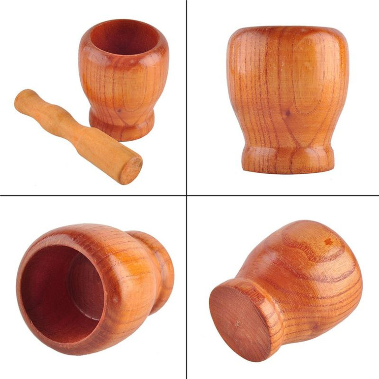 Convenient Wooden Mortar And Pestle Set Garlic Ginger Spice Mixing Grinding Bowl Food Mills Kitchen Accessories Tool Hand Tools