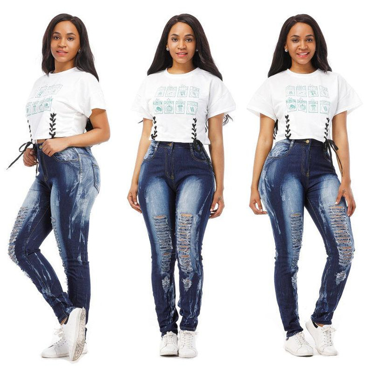 New 2017 Fashion Womens Skinny Ripped Knee Hole Denim Jeans Pants Pencil Stretch Casual Trousers