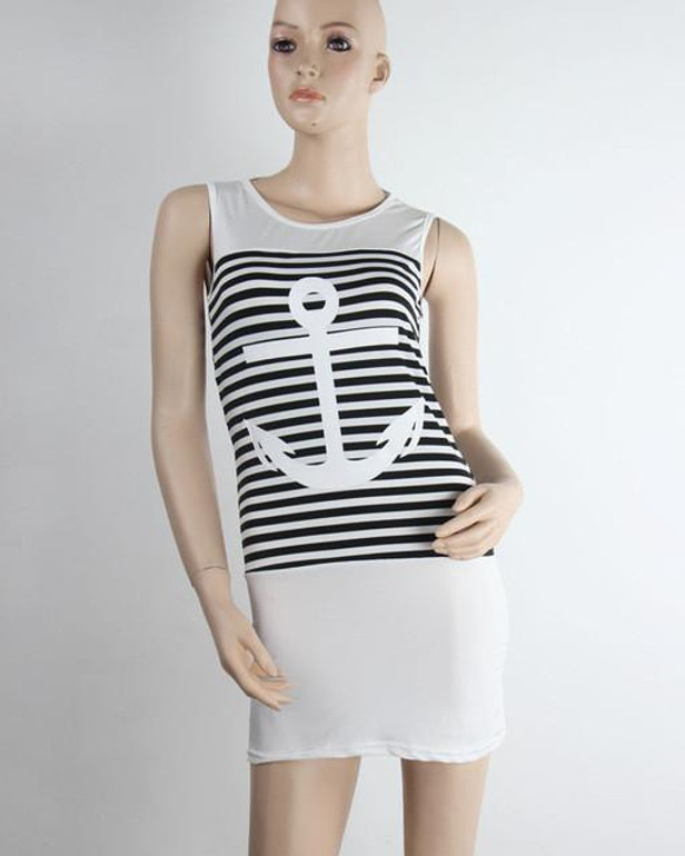 New 2017 Fashion summer dress Design Girls Womens Summer style Anchors sexy package hip striped dresses vestidos LX007