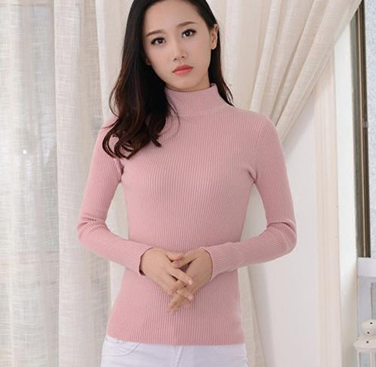 2018 Women Sweater Women fashion Slim Solid Autumn and Winter Knitted Warm Turtleneck Pullover Women Sweater