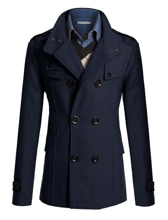 New Style 2016 Winter Casual Double Breasted Coat Men Stand Collar Slim Fit Long Trench Coat Mens Wool Pea Coat Manteau Homme