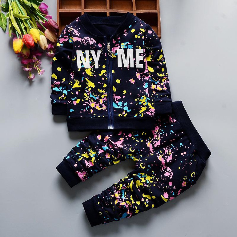 New SpringAutumn Baby Boys Girls Print Ink Clothing Suits Children Jacket Pants 2Pcs Sets Autumn Kids Clothes Toddler Tracksuits