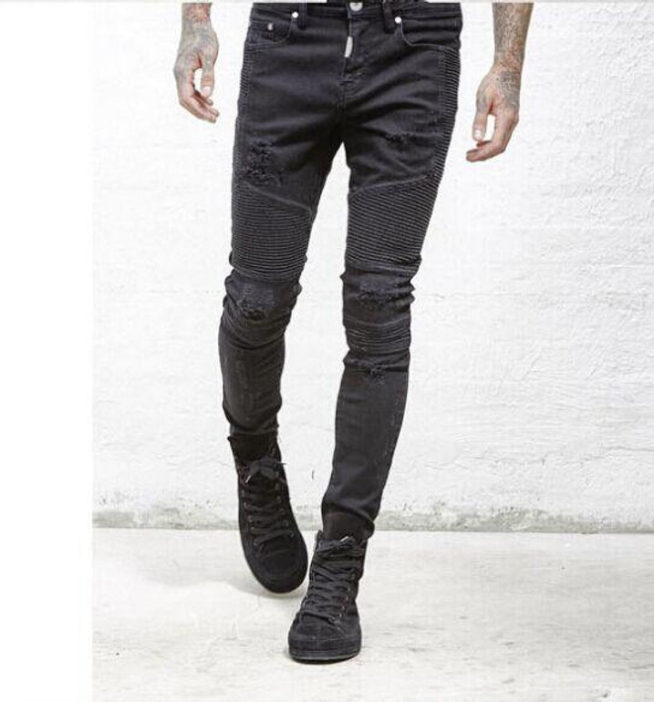High-quality represent clothing designer pants blue/black destroyed mens slim denim straight biker skinny jeans men ripped jeans