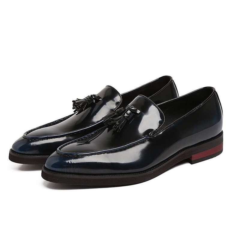 LOISWORD Black / wine red / blue loafers mens dress shoes genuine leather business shoes mens wedding shoes with tassel LOISWORD Black / wine red / blue loafers mens dress shoes genuine leather business shoes mens wedding shoes with tassel