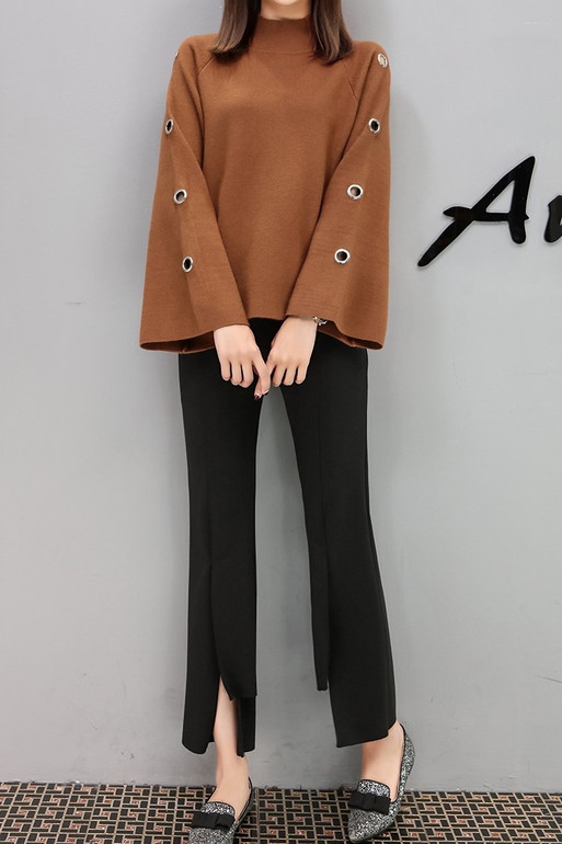 fashion 2017 New Autumn Women's Clothing Solid Female Pullover Tops Losse Turtleneck Flare Sleeves Sweater Women Plus Size