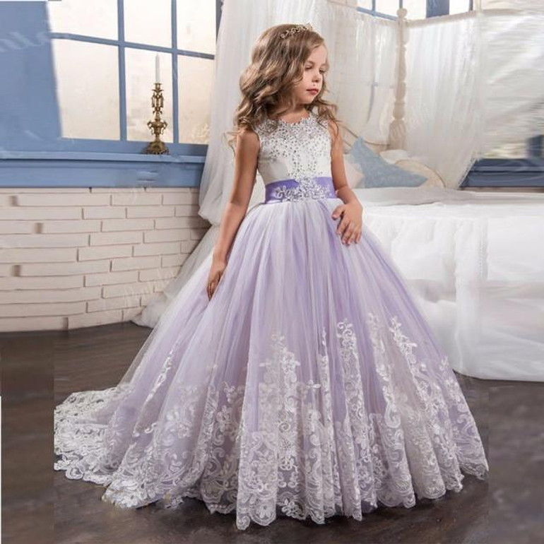 2017 Flower Girl Dresses Elegant Pageant Dresses Appliques Beaded Ball Gown First Communion Dresses for Girl Kids Evening Gown