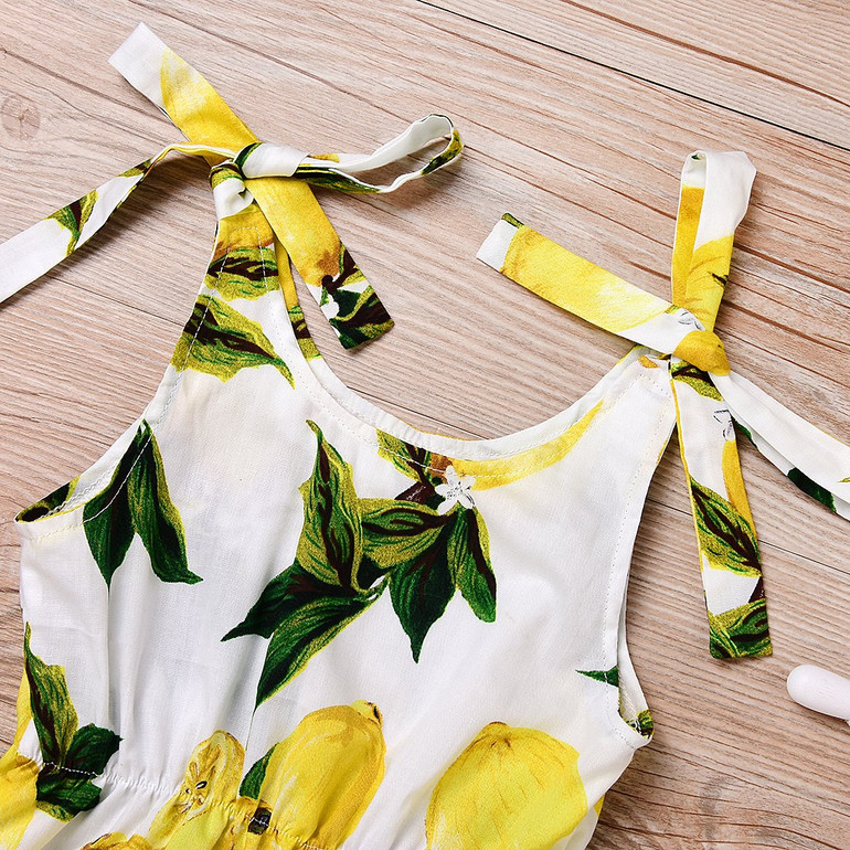 2017 Floral Toddler Kids Baby Girl Sleeveless Belt Yellow Bright Cute Dress Clothes Outfit