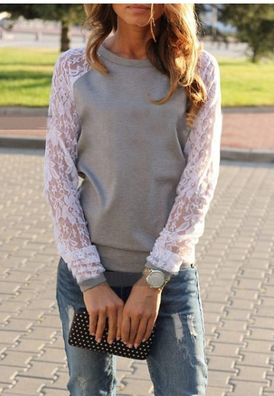 2017 Fashion Women Long Sleeve Lace Patchwork Blouses Casual Tunic Shirts Jumper Tops Blusas Femininas Camisas Mujer Plus Size