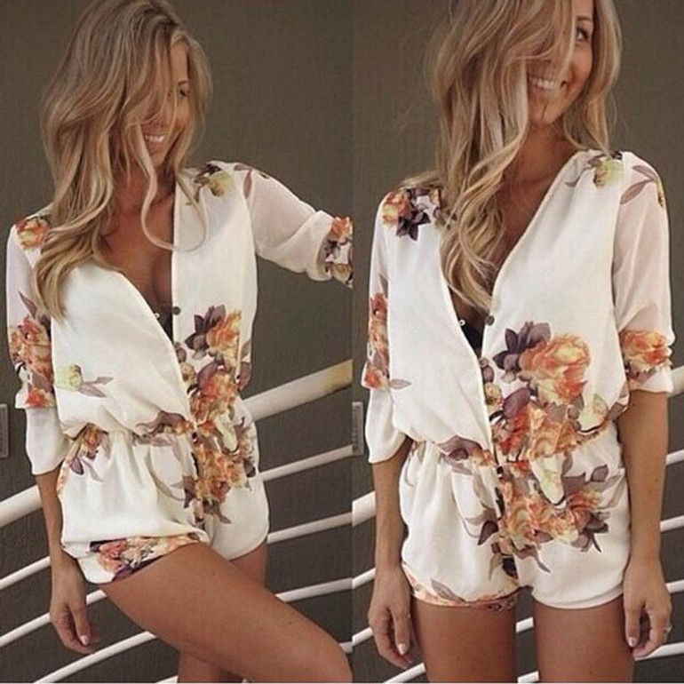 2017 Fashion Women Clubwear Chiffon Belt Playsuit Bodycon Floral Party Jumpsuit&Romper