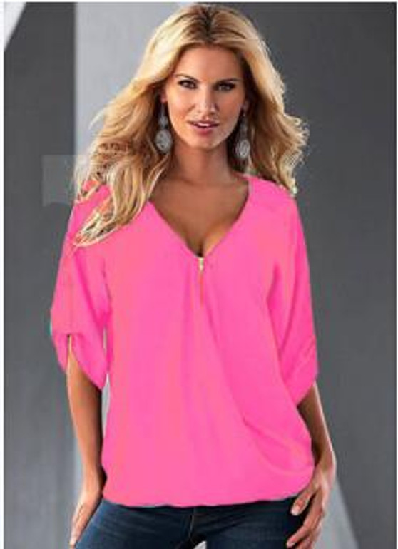 2017 Fashion Women Blouses Sexy V Neck Zipper Half Sleeve Shirt Women Plus Size  Blouse Casual Loose Blusas Women Tops