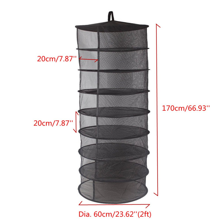 Mesh Collapsible Hanging Net Black Drying Rack Wardrobe Clothes Basket Laundry Storage Bag Herb Bud Drying Homeware 2FT 8 Layers