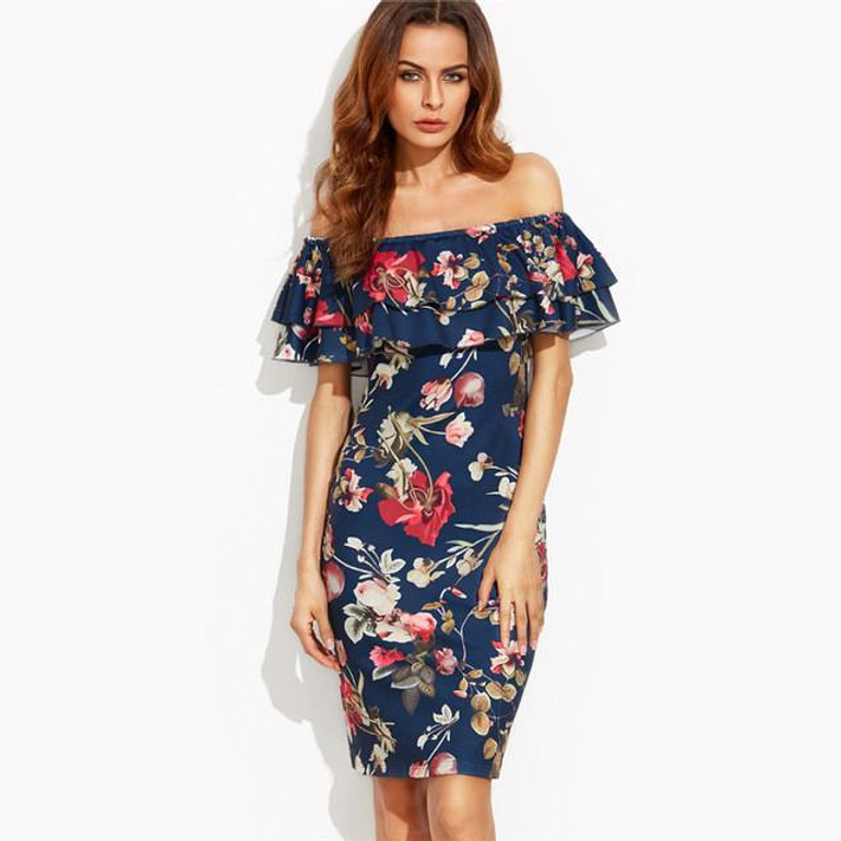 Fenghua Summer Dress Women 2017 Party Elegant Sexy Slim Casual Dresses Slim Floral Off Shoulder Dress Bodycon Vestidos DS032