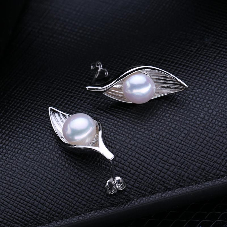 FENASY Pearl Jewelry,Pink Jewelry Sets for Women Natural Pearl leaves Necklace/Earring,earings fashion jewelry box christmas