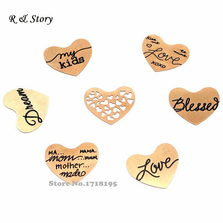 Free Shipping Rose Gold Stainless Steel Floating Locket Plates for Regular Heart Locket (7 kinds, 7 pcs per kind) LFP_248