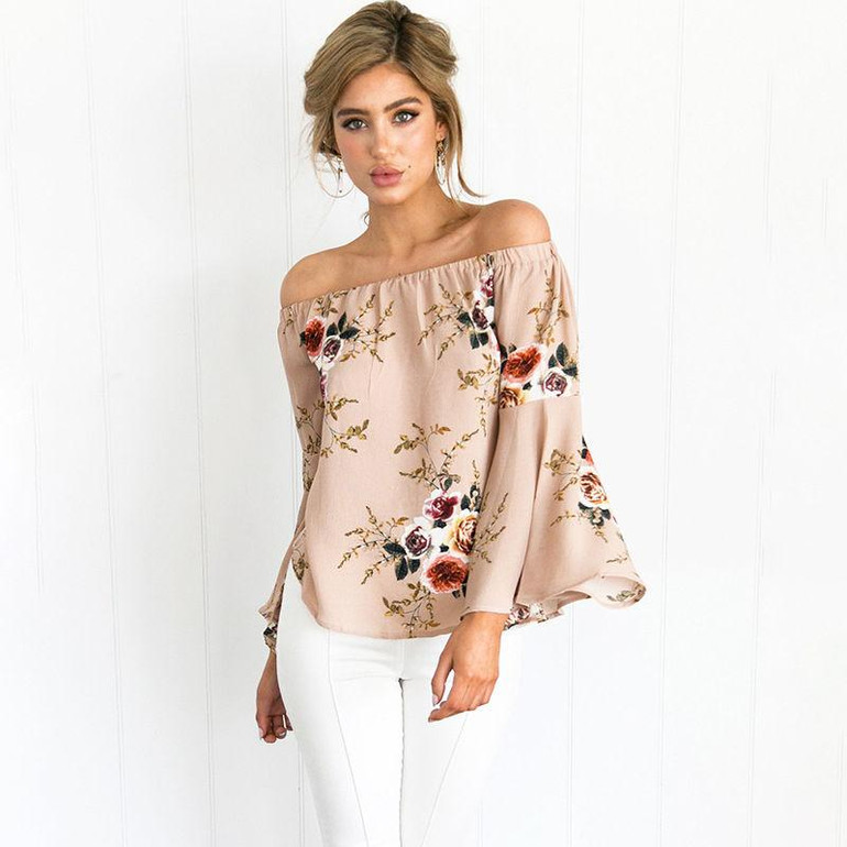 Casual Blouse Loose Sexy Women's Off Shoulder Tops Long Sleeve Shirt Flower Casual Blouse Loose Sexy Women's Off Shoulder Tops Long Sleeve Shirt Flower