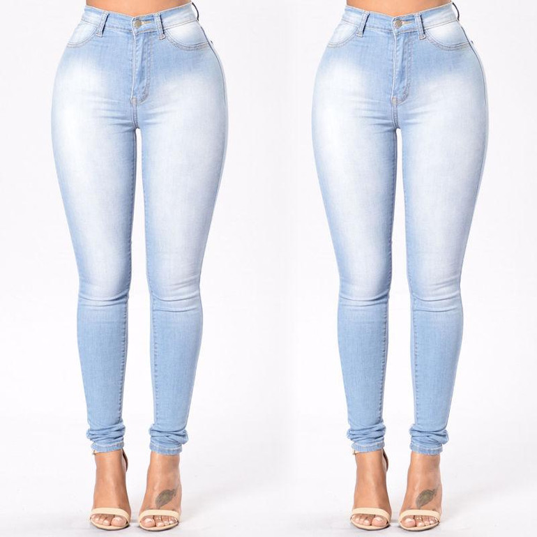 2017 Vintage Fit High Waist Jeans Elastic Femme Women Washed Blue Denim Skinny Jeans Classic Pencil Pants Plus Size 3XL