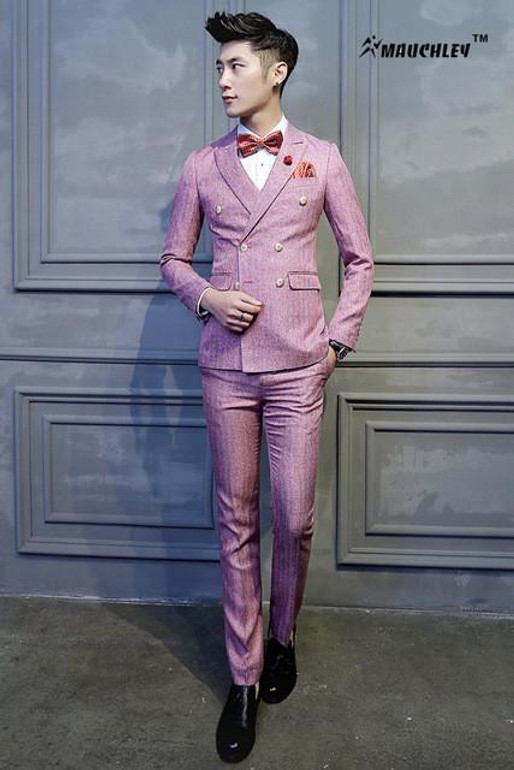 Latest Coat Pant Designs Double-Breasted Suit Man Dress Pink Tuxedo Prom Suits 3 Pieces (Jacket+Vest+Pant) Wedding Suit Mens