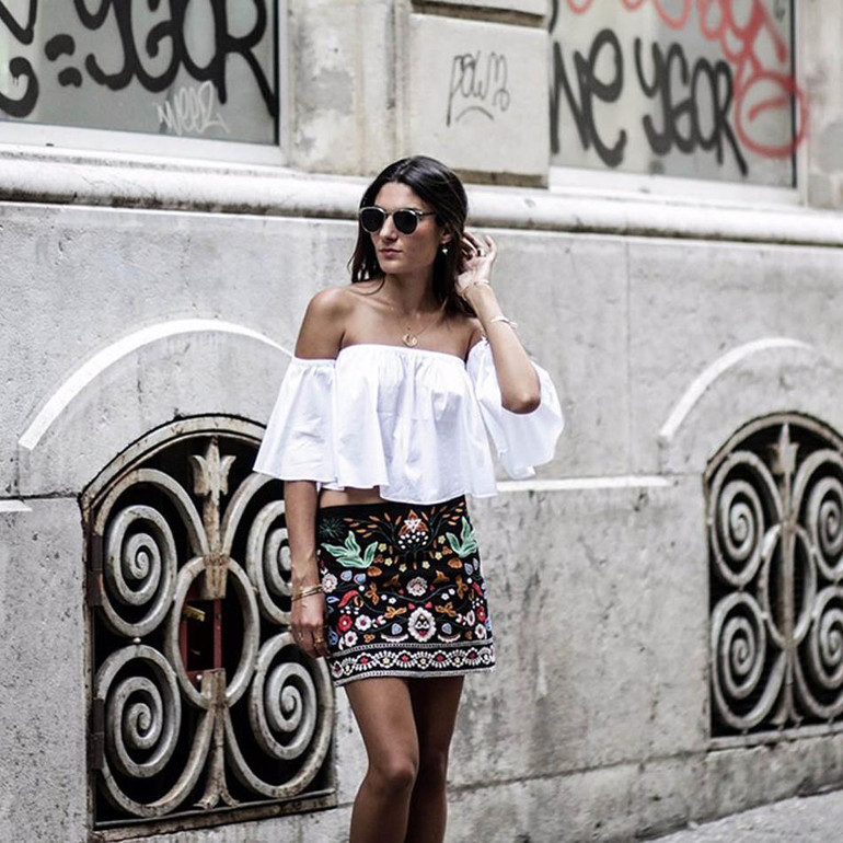 LANGSTAR Women Embroidered Skirt Vintage Pencil Short Skirts Womens High Waist Black Boho Mini Casual Floral Embroidery Skirt