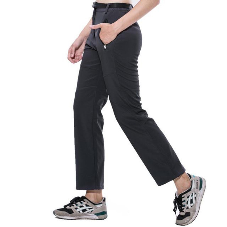 LANBAOSI Top Quality Winter Women's Warm Fleece Softshell Pants With Waistband Pockets Windproof Waterproof Trousers 10 Colors