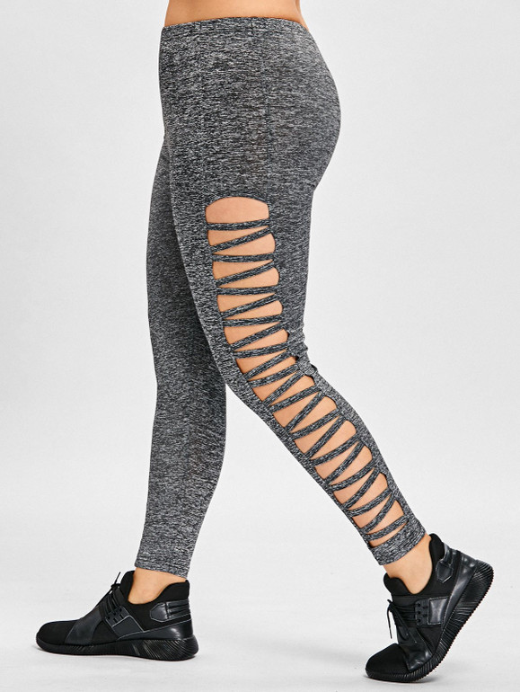 AZULINA Plus Size Lattice Cut Out Leggings Casual Skinny Black High Waist Pencil Pants Women Trousers Big Size Women Clothes 5XL