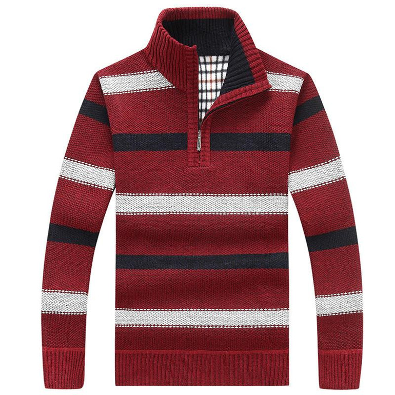 Covrlge 2017 Men Polo Sweater Male Fashion Turtleneck Striped Pullover Autumn Winter New Fleece Thick Knitted Sweater MZM024