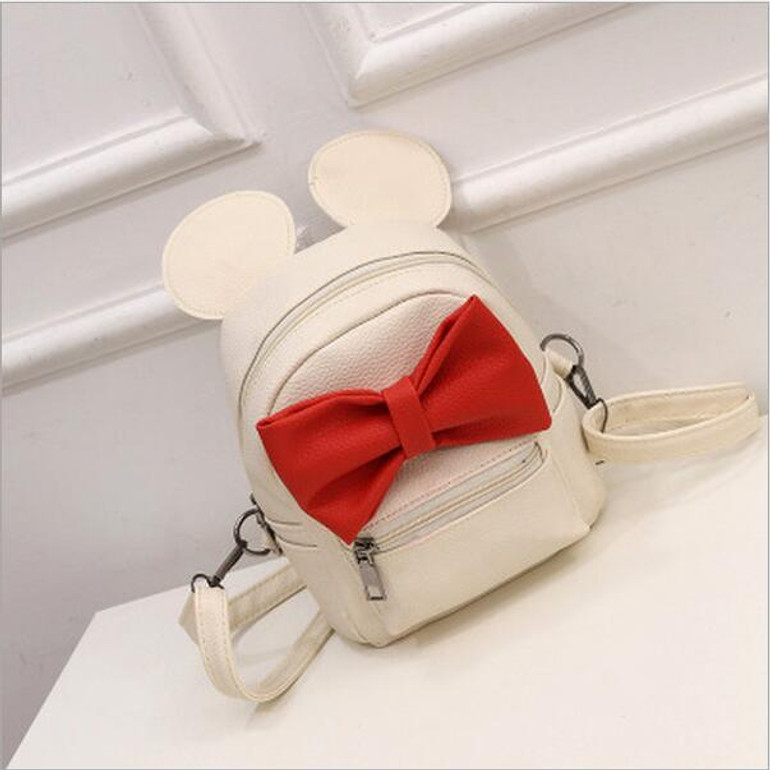 COUGINM New Mini Backpack Female Bag Quality PU Leather Women Backpacks Korean Version Of Cute Ears Sweet Bowknot College Style