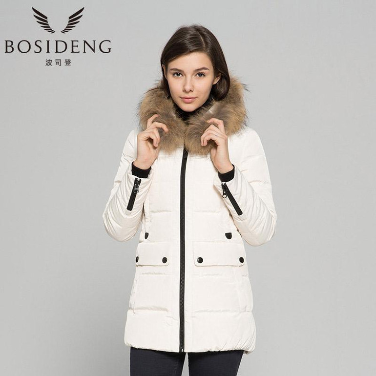 BOSIDENG women's winter warm down coat long down jacket thick outwear hooded fur collar B1401712