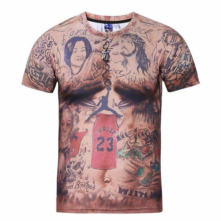 2016 Hot New Style Casual Men 3D T Shirt Short Sleeve tattoo Digital Printing Summer Tops size S-XXXL 5988