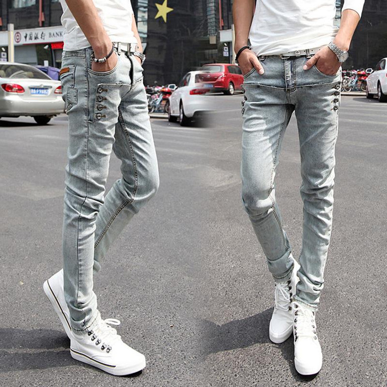 2016 GREY Skinny Denim Jeans men Famous Brand slim elastic Biker Washed JEAN