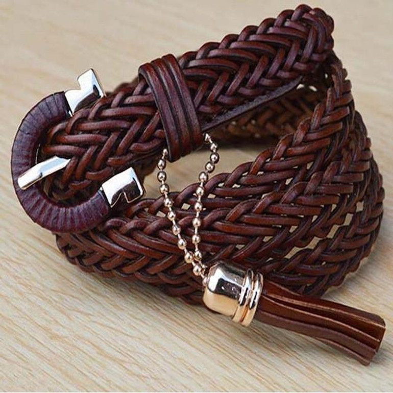 Metal buckle designer genuine leather belt for women bell stopper gold chain belt tassel for girls kids luxury belt women 2016