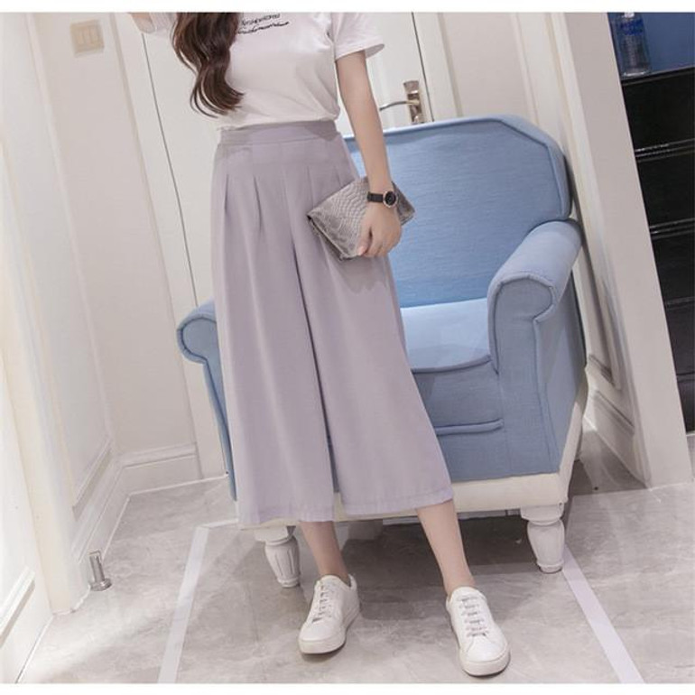 2017 New Women Ladies Vintage Loose Elastic Waist Long Trousers Chiffon Pleated Casual Palazzo Pants Wide Leg Pants pantalones