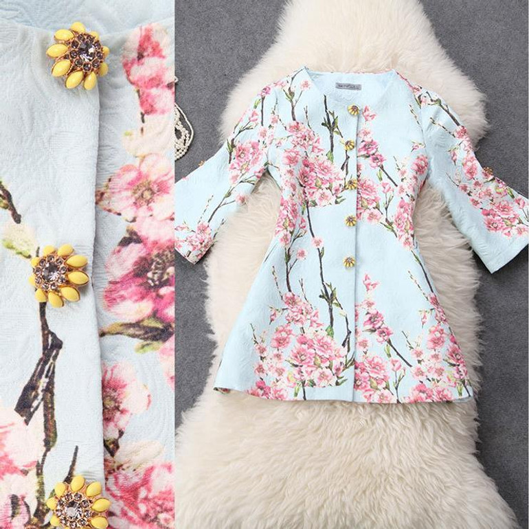 Brand Floral Trench Coat Lady Peach Jacquard loose straight coat women
