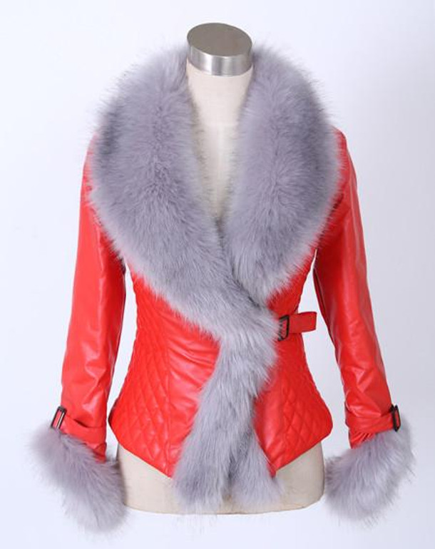 New Autumn Winter Women Faux Leather Jacket With Fur Collar Luxury Faux Fur Coats Jackets Short Embroidery Black Leather jacket