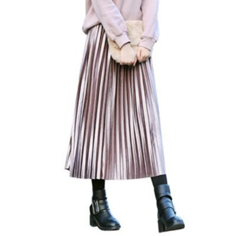 New Autumn Winter High Waisted Skinny Female Gold Velvet Skirt Pleated Skirts Women Ankle Length Party Club Ladies Saia Fenimia