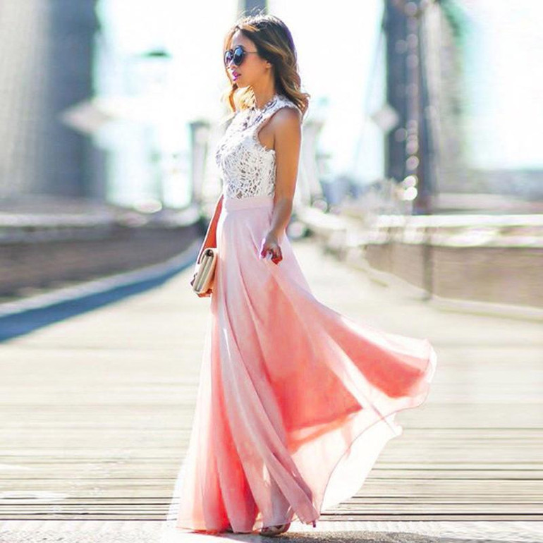 S-XXL Plus Size Women Elegant Dress Crochet Lace Chiffon Beach Dress 2018 Sexy Sleeveless Long Party Maxi Dresses Vestidos