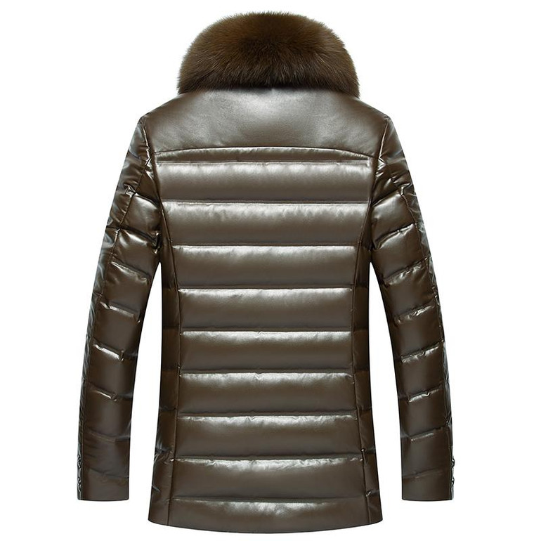 2017 New Men's PU Leather Down Jacket Men coat Fox Fur collar Coat Men Leather Jackets Coats Winter Down Coat Warm Parka