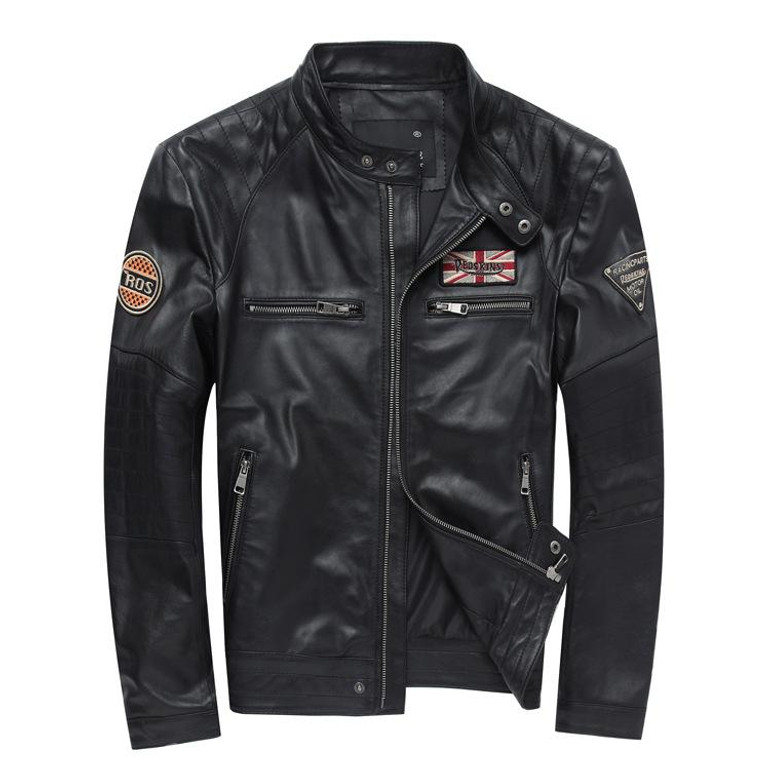 2017 New Men's Embroidery Motorcycle Jacket Fashion Multi-standard 100% Genuine Leather Sheepskin Bomber biker Jacket XS-4XL