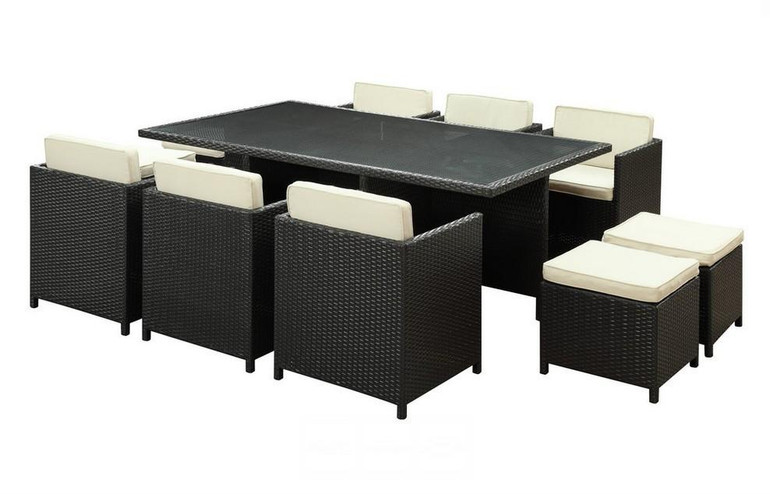 2017 Reversal Outdoor Wicker Patio 11 Piece Dining Set in Espresso with White Cushion