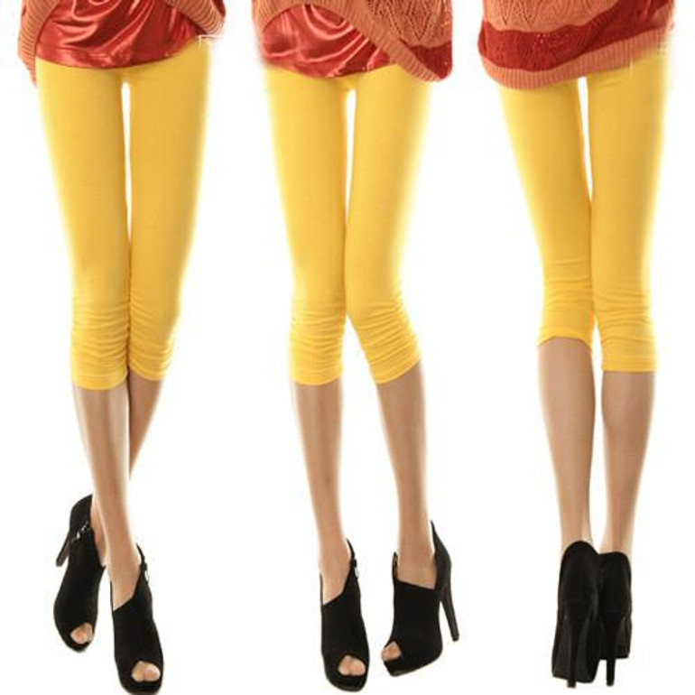 Casual Women Seamless Solid Stretch Skinny Cropped To the Calf Legging Half Pants