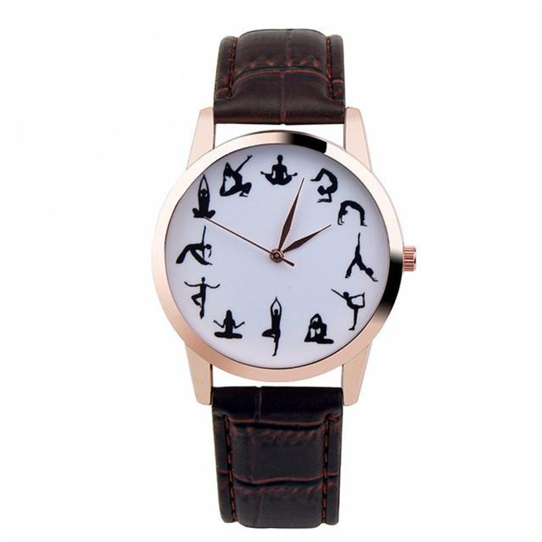 Casual Watch YOGA Pattern Printed Watch Analog Round Case Dial Leather Pin Buckle Quartz Wrist Watch For Women Men J73