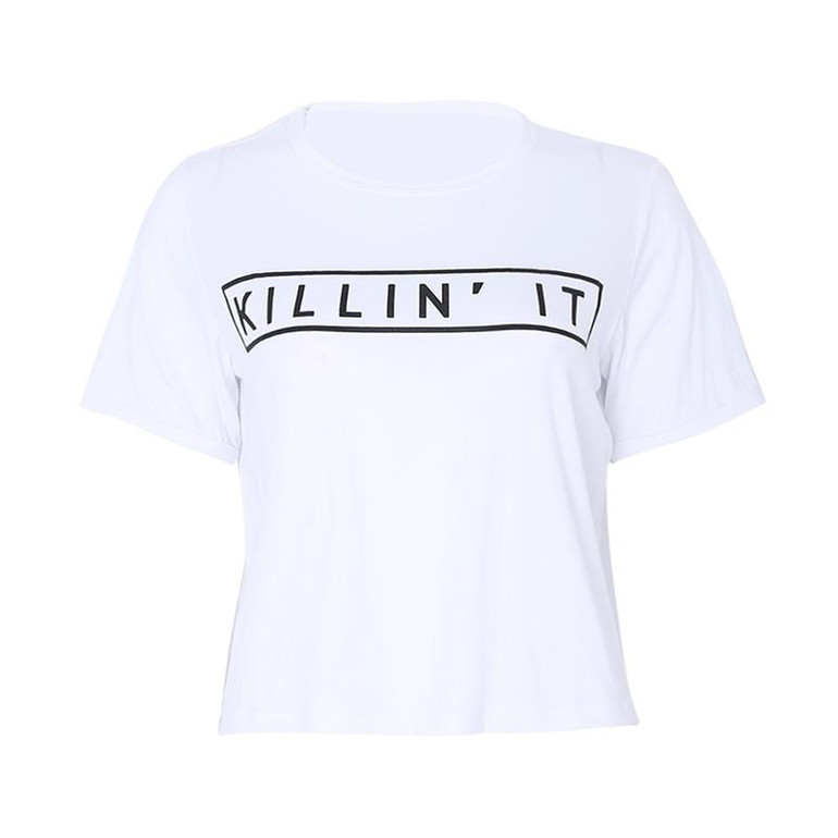 Casual Summer Women Plain Tops Pullover Short Sleeve O-neck KILLIN IT Print T-shirt