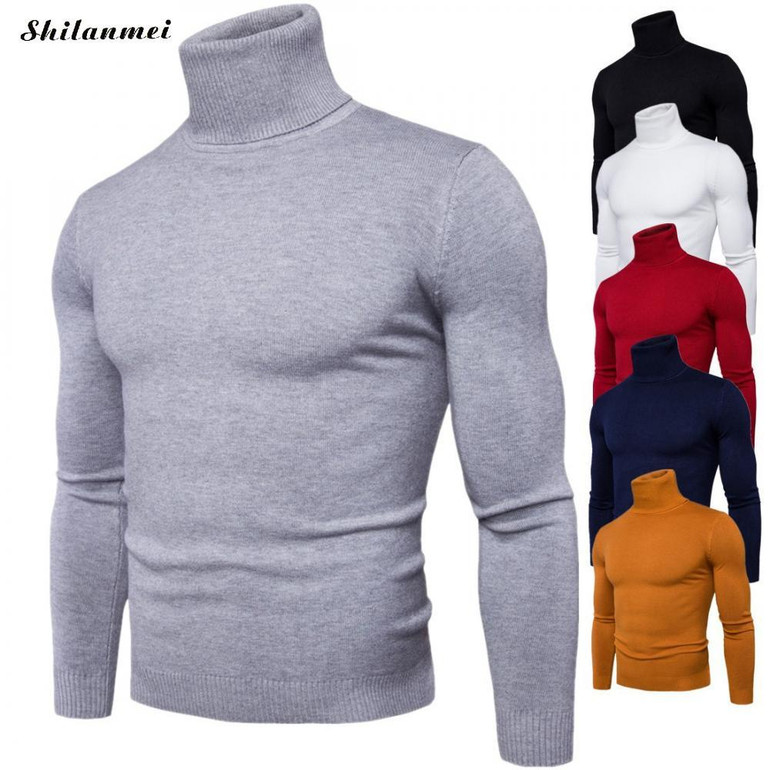 Casual Slim Fit Winter Sweater Men Knitted Pullover Solid Color Turtleneck Pull Homme Male Sweater Autumn Sueter Hombre Knitwear