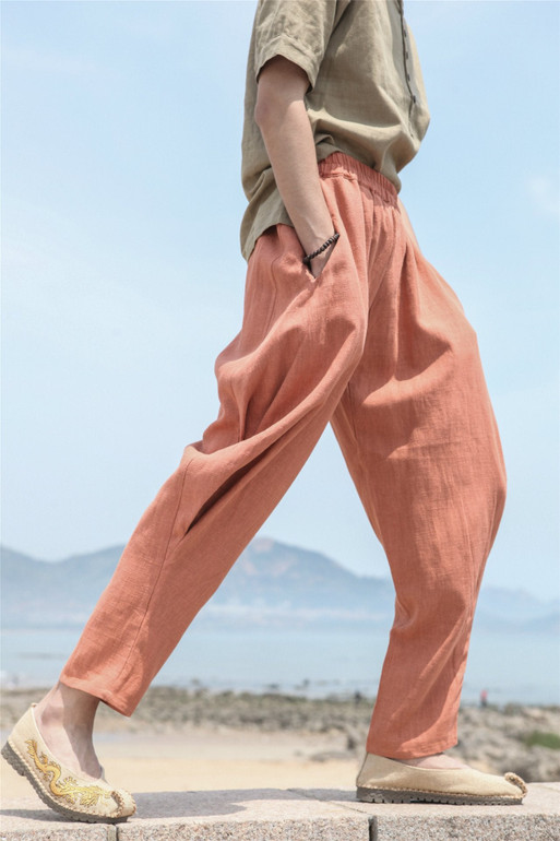 2017 Autumn New Arrival Cotton and Linen Mens Dress Casual Pants Men 100% Flax Long Pants Harem Pants Chinese Style D196
