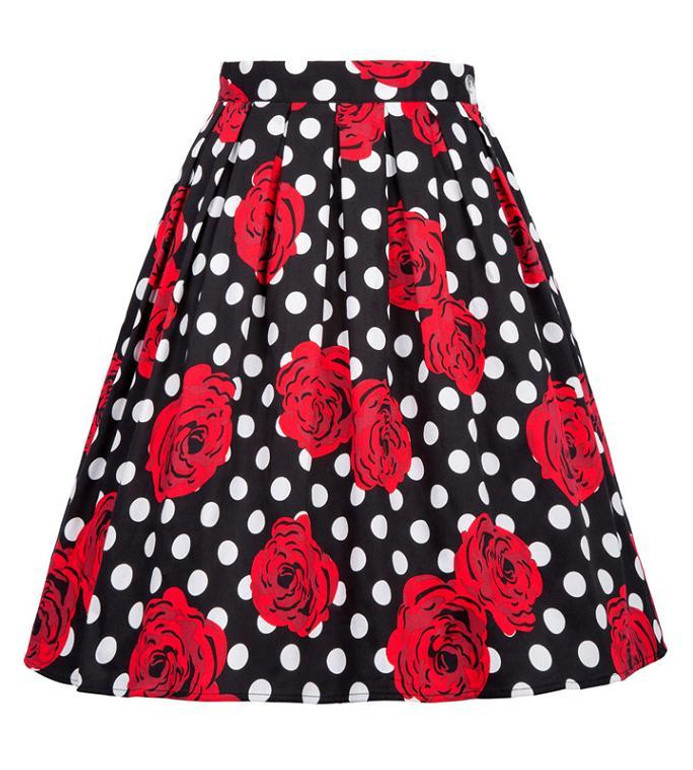 Skirts Womens Fashion Floral Print Pleated Retro Vintage 50s Skirts Pinup 60s Cotton Summer Rockabilly High Waist Women Skirt