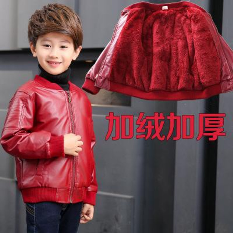 Size 90-170 Kids Tops Pu Fleece Leather Childrens Winter Jackets For Baby Boys Black Cool Outerwear Children's Pu Leather Coat