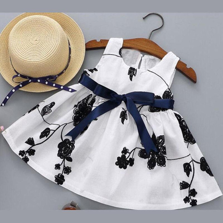 2017 Infant Baby Clothes Brand Design Sleeveless Print Bow Dress Summer Girls Baby Clothing Cool Cotton Party Princess Dresses