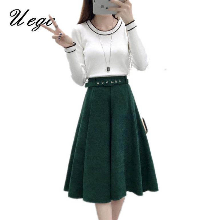 2017 Fashion Corduroy Autumn Winter Casual Skirt High Waist Hepburn Style Vintage Skirt Women Casual Midi Pleated Skirts Belt